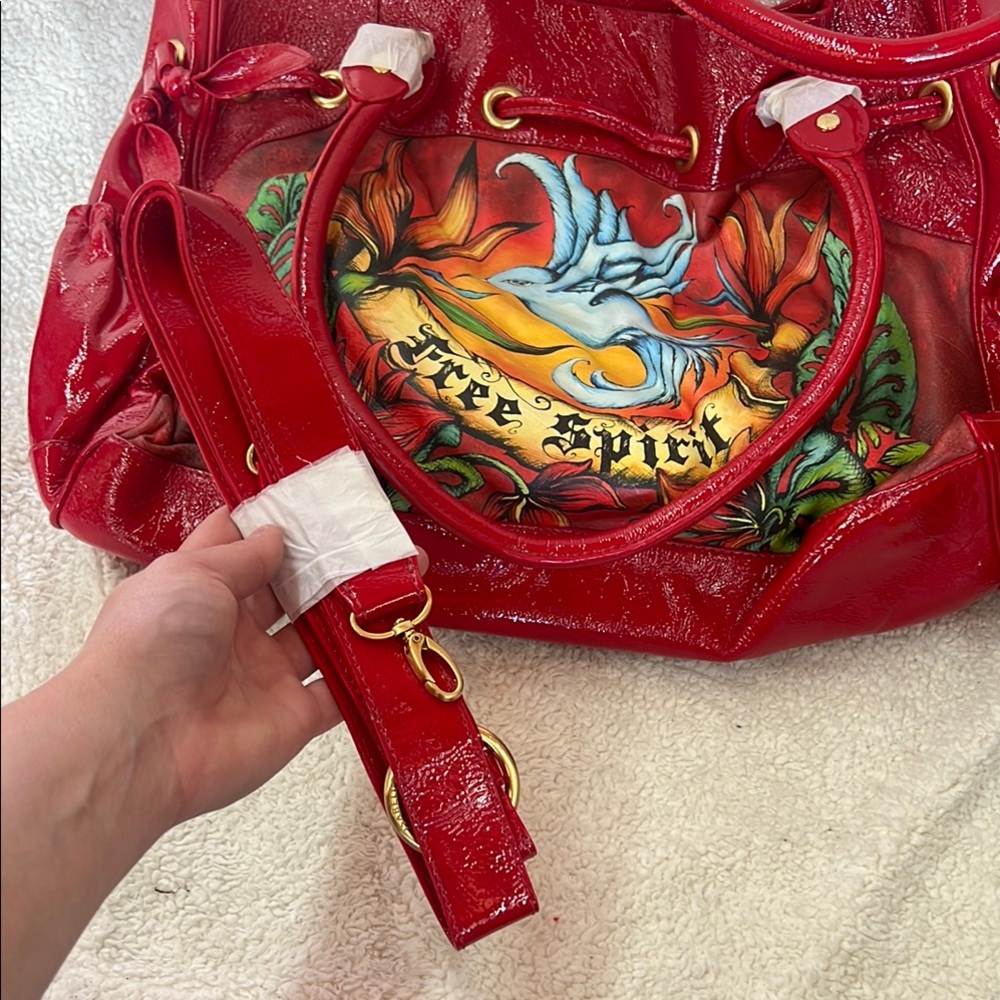 Isabella Fiore Red and Blue Artistic Shoulder Bag - Picture 4 of 4